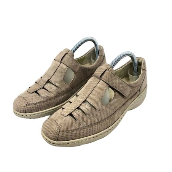 Waldlaufer Beige Leather Comfort Shoes Size 8 Wide Adjustable Strap Casual - Picture 1 of 9